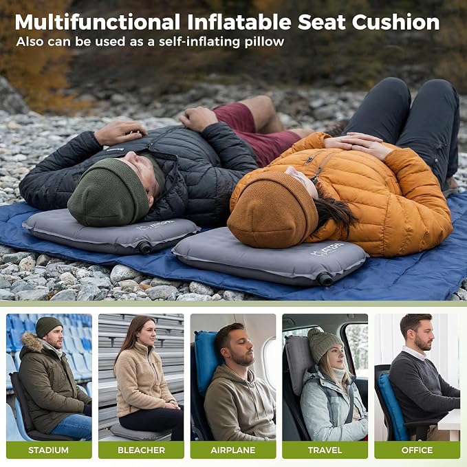 ATEPA Inflatable Seat Cushion | 2" & 2.5" Foam Core Seat Pad, Self Inflating, Compact, Stadium, Airplane, Travel, Camping, Hiking, Sports events - Image 8