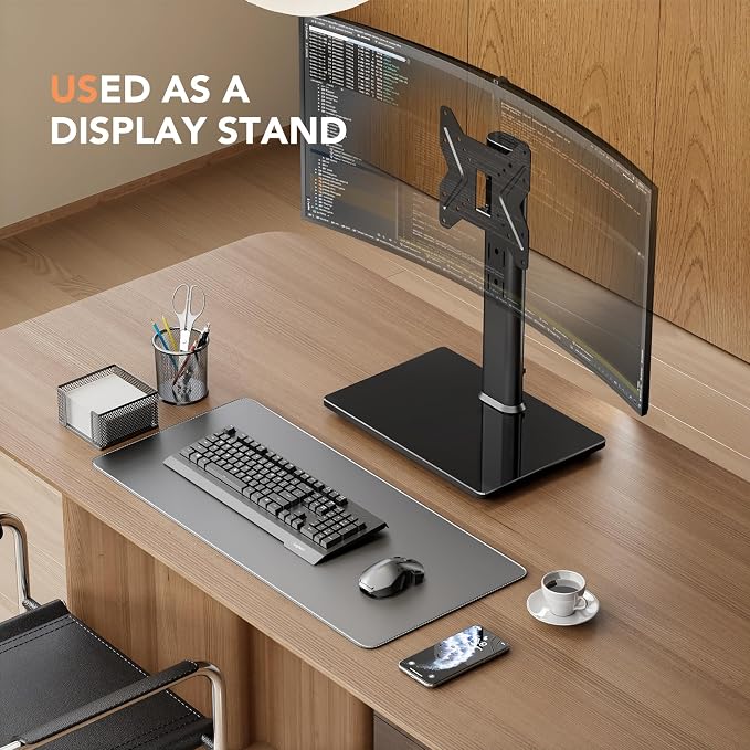 Universal Swivel TV/Table Top TV Stand for 19 to 43 inch TVs with 90 Degree Swivel, 4 Level Height Adjustable, Heavy Duty Tempered Glass Base, Holds up to 99LBS HT02B-001 - Image 7