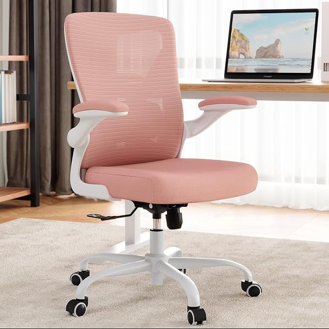 Office Chair: 330LBS Mesh Ergonomic Desk Chair Comfy with 3D Lumbar& Swivel | Ergalithic Computer Chair-Executive Task Work Chairs with Flip-up Arm Home Office Desk Chairs Gaming Chair for Adults(Pink) - Image 4