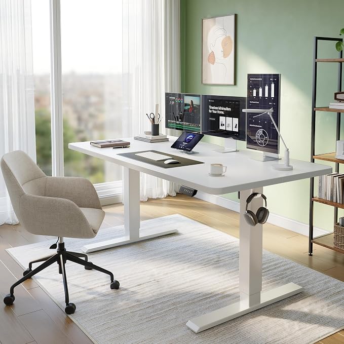 CubiCubi 55 x 24 Standing Desk, Height Adjustable Electric Computer Desk, Sit Stand up Home Office Workstations, White - Image 2