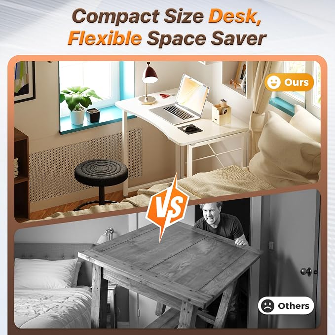 Huuger Folding Desk for Small Spaces, 31.5 Inch Foldable Computer Table | Easy Assembly, Small Writing Work Office Computer Desk, for Home Office, Study, Bedroom, Dorm, Space Saving, White - Image 3