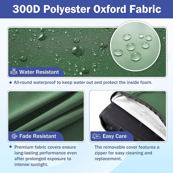 Outdoor Chair Cushions, 24 x 24 Inch Outdoor Cushion for Patio Furniture, Patio Chair Cushion, Waterproof & Fade Resistant Deep Patio Furniture Cushion Set with Handle and Ties, ForestGreen (Set of 4) - Image 3