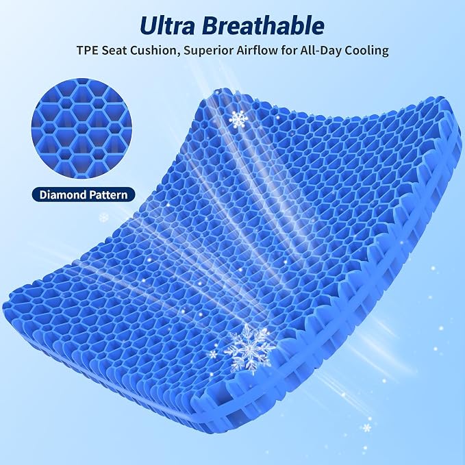 Gel Seat Cushion for Office Chair, Car Seat, X-Large, Black | Cooling Breathable Chair Pad for Long Sitting, Sciatica, Tailbone, Coccyx Support, for Wheelchair, Airplane, Gaming Chair - Image 3