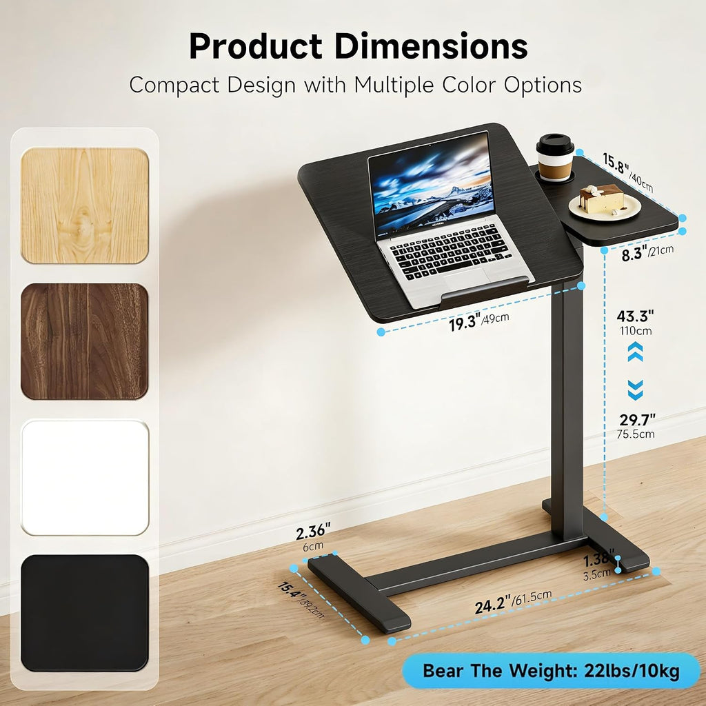 Tilt Top Overbed Table on Wheels, Adjustable Rolling Bedside Table - Image 2