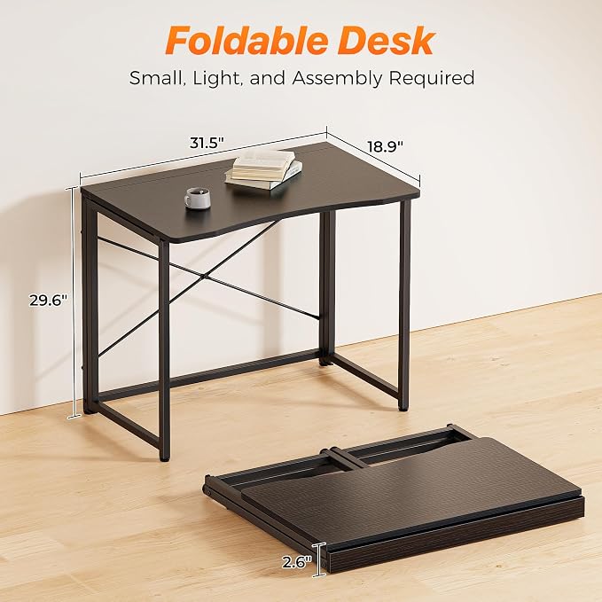 Huuger Folding Desk for Small Spaces, 31.5 Inch Foldable Computer Table | Easy Assembly, Small Writing Work Office Computer Desk, for Home Office, Study, Bedroom, Dorm, Space Saving, Black - Image 2
