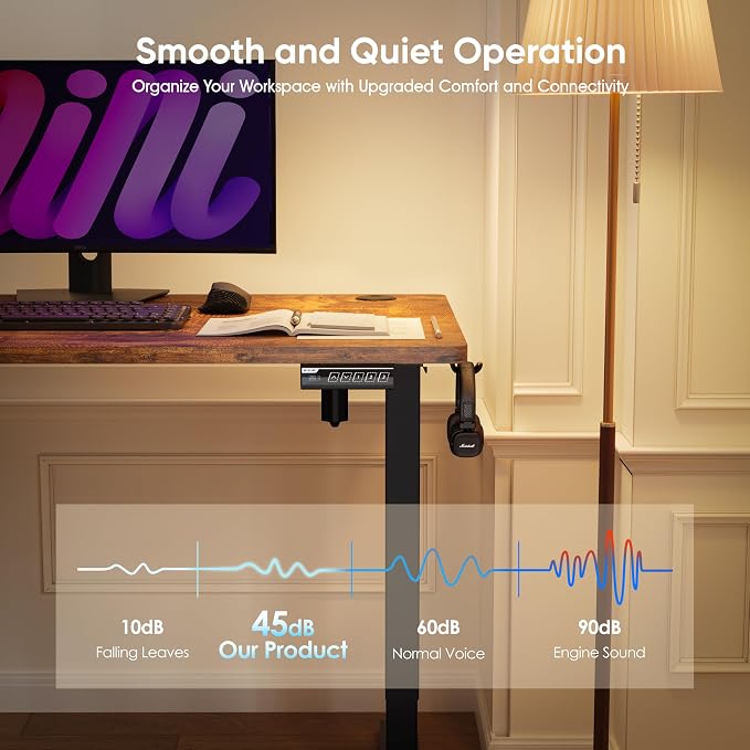 Monomi 39.4" Electric Standing Desk, Height Adjustable sit Stand up,Brown | Small Ergonomic Home Office Computer Desk Workstation with 3 Memory Setting and headphone hooks,Space Saving,Easy Install - Image 6
