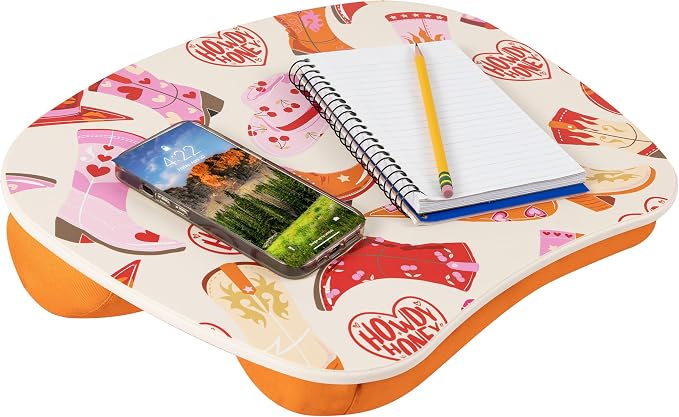 LAPGEAR MyStyle Lap Desk – Boots, Fits 15.6" Laptops | Dual-Bolster Microbead Cushion, Built-In Carry Handle, Ergonomic Curved Front Edge by LapGear