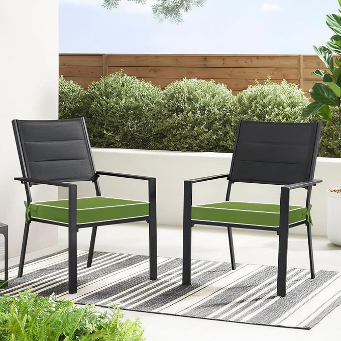 Basic Beyond Outdoor Chair Cushions for Patio Furniture, Waterproof Outdoor Seat Cushions Set of 4 19 x 19, Patio Chair Cushions Set of 4 with Ties and Handle, Grass Green/White - Image 8
