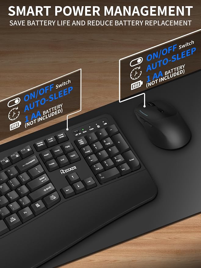 Wireless Keyboard and Mouse Combo,2.4G Full Size Wave Keys Ergonomic Keyboard with Wrist Rest for Natural Typing, 3 DPI Adjustable Ergonomic Silent Mouse for Computer/Laptop/Windows/Mac (Black) | Cordless Keyboard with Wrist Rest,3-Level DPI Ergonomic ... - Image 7