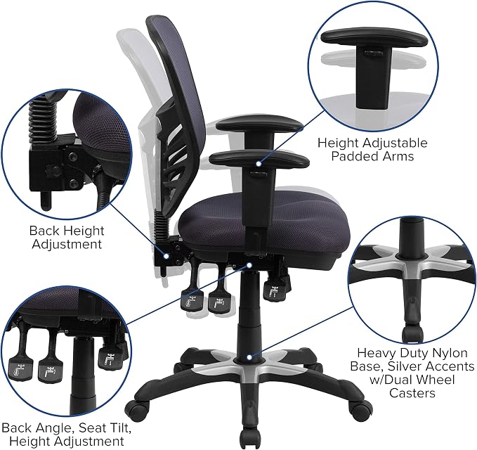 Flash Furniture Mid-Back Dark Gray Mesh Multifunction Executive Swivel Ergonomic Office Chair with Adjustable Arms - Image 4