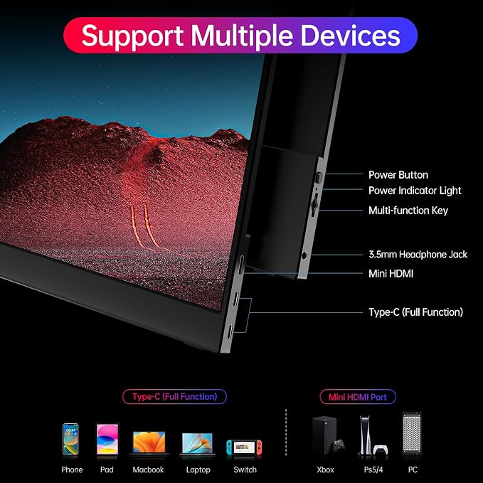 ForHelp True 4K Portable Monitor - 15.6inch UHD 3840×2160 100% sRGB USB-C HDMI External Second Monitor Portable IPS Screen Computer Display with Speakers for Laptop MacBook Switch PS5/4 Xbox - Image 3
