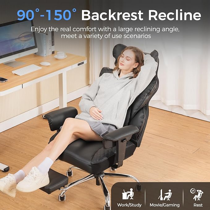 GTPLAYER Big and Tall Gaming Chair 400lbs Heavy Duty Office Chair with Foot Rest & Ergonomic Pocket Spring Lumbar Support, High Back 3D Saddle Shaped Cushion for Back Pain Relief, Matte-Black - Image 7
