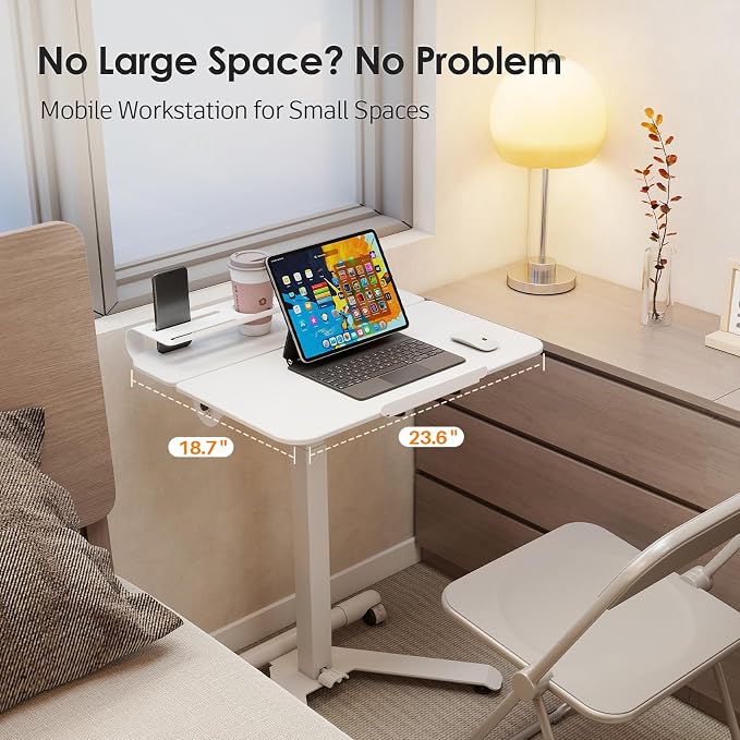 ROMOON Portable Standing Desk with Wheels, Height Adjustable Mobile Desk | Rolling Laptop Cart with Tilt Top, Storage, 24" Sit-Stand Computer Table for Home Office, Bedroom, Dorm, Small Spaces, White - Image 4