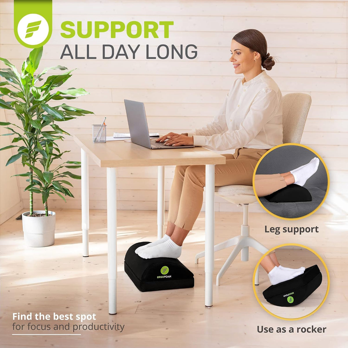 ErgoFoam Chiropractor-Endorsed Orthopedic Teardrop Design 2in1 Adjustable Under Desk Foot Rest for Lumbar Back Knee Pain (Black) - Image 6