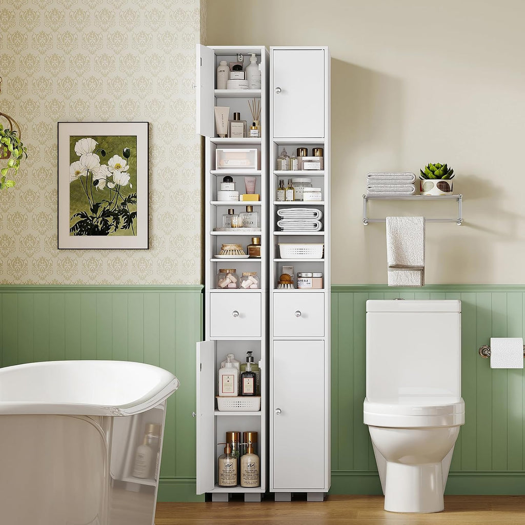 Bathroom Cabinet, Narrow Bathroom Storage Cabinet with 5 Adjustable Shelves & Drawer, Freestanding Cupboard for Small Spaces, White - Image 2