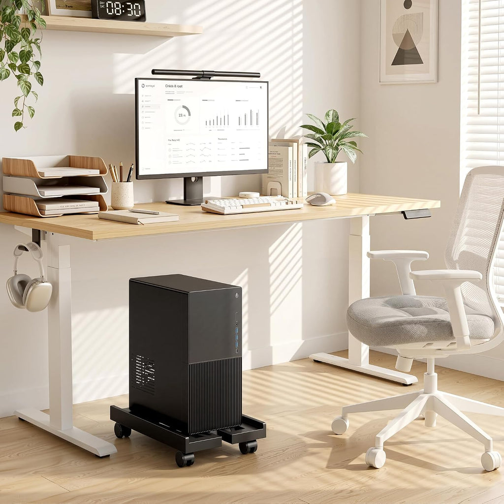 PC Stand for Floor, Adjustable CPU Stand with 4 Rolling Wheels, Black - Image 9