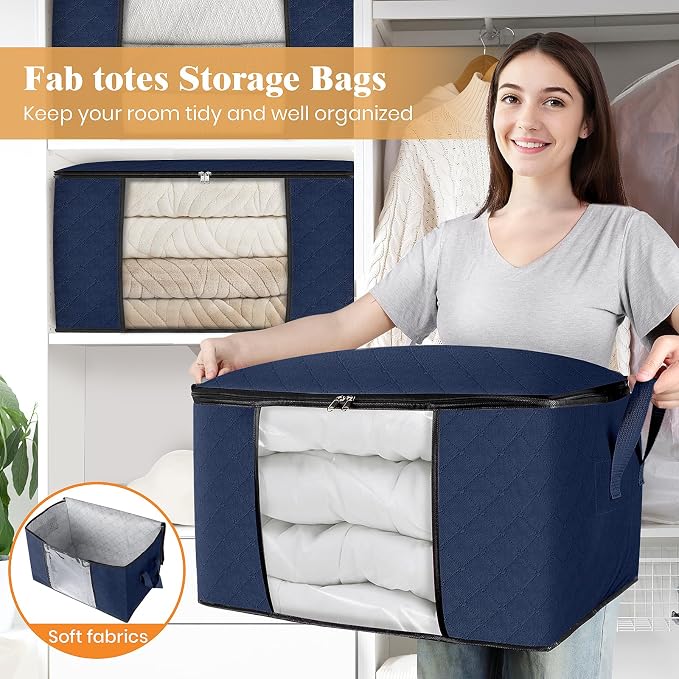 Fab totes 8 Pack Storage Bags for Clothes Blanket Storage Bins with Lids | Foldable Closet Organizers with Zippers,Window and Handles,Fabric Storage Bins for Sweater,Comforter,Bedding,Dorm essentials - Image 5