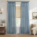 Hokibero Blue Pinch Pleated Linen Curtains 96 Inch Long for Living Room | Light Filtering Sheer Curtain,Pinch Pleat Back Tab Hooks Rings,Farmhouse Textured Privacy Drapes for Bedroom Window,2 Panels by Hokibero
