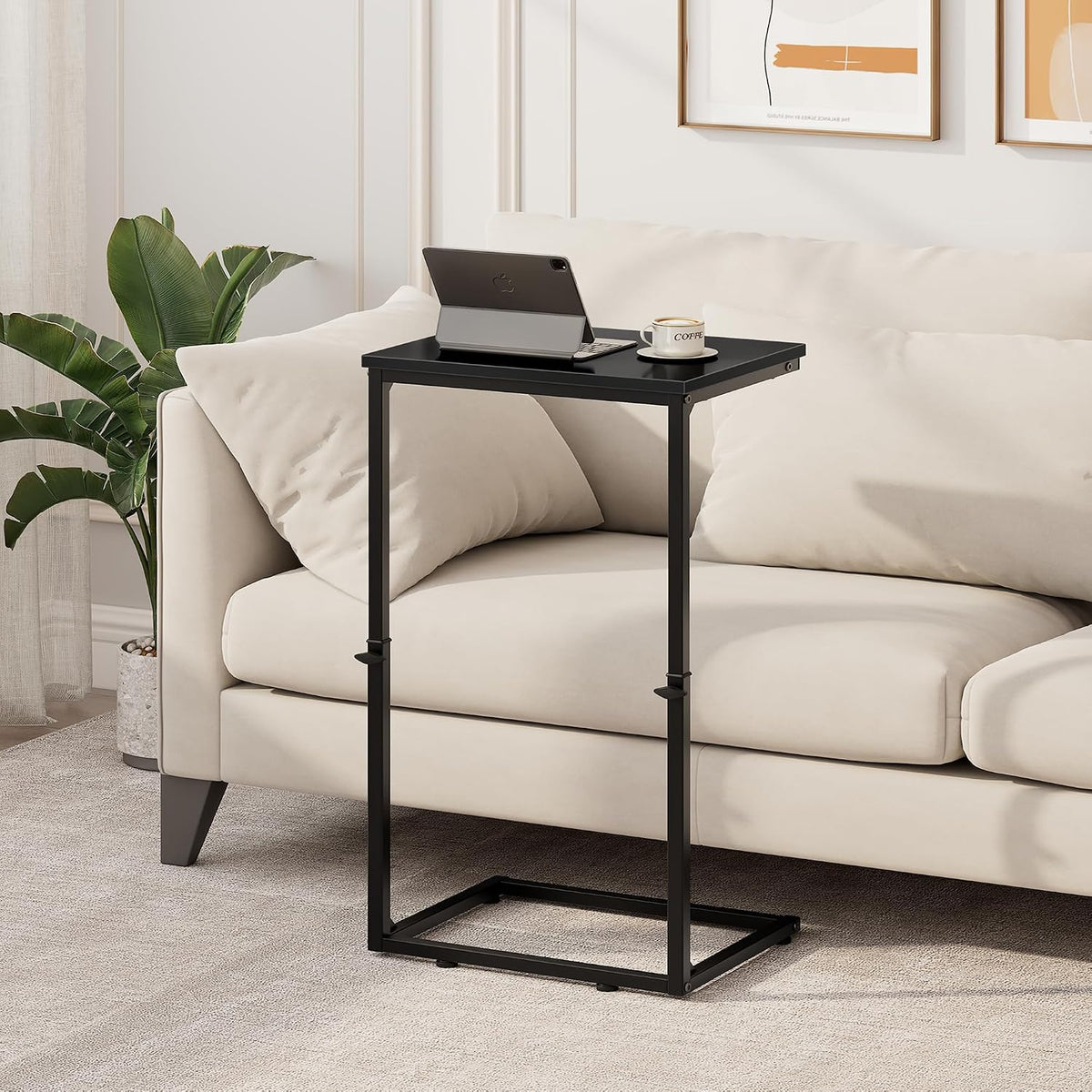 C Shaped End Tables Set of 2, 33.2'' Tall C Table Adjustable Height Side Table, Small Side Table for Small Spaces, Slide Under Couch Table for Sofa, Tv Tray for Living Room, Black - Image 5