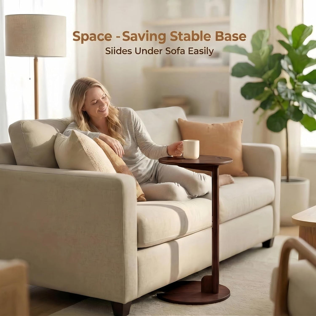 Bamboo C Shaped Table, Pedestal Table for Sofa, Chestnut - Image 4