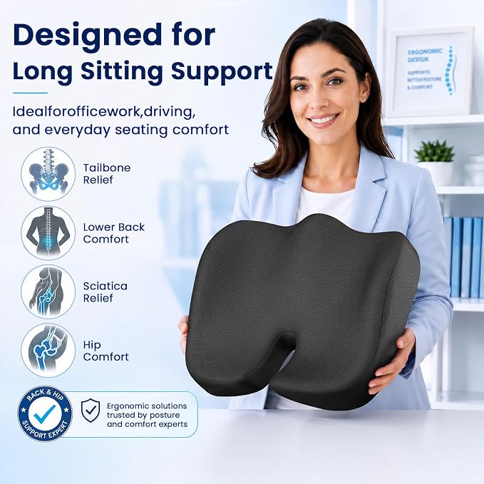 CJACSOC Seat Cushion, Extra Large Memory Foam Cushion for Office Chair Cushions, Ergonomic Cushions Pad Pillow for Pressure Relief Sciatica & Pain Relief for Long Sitting - Image 3