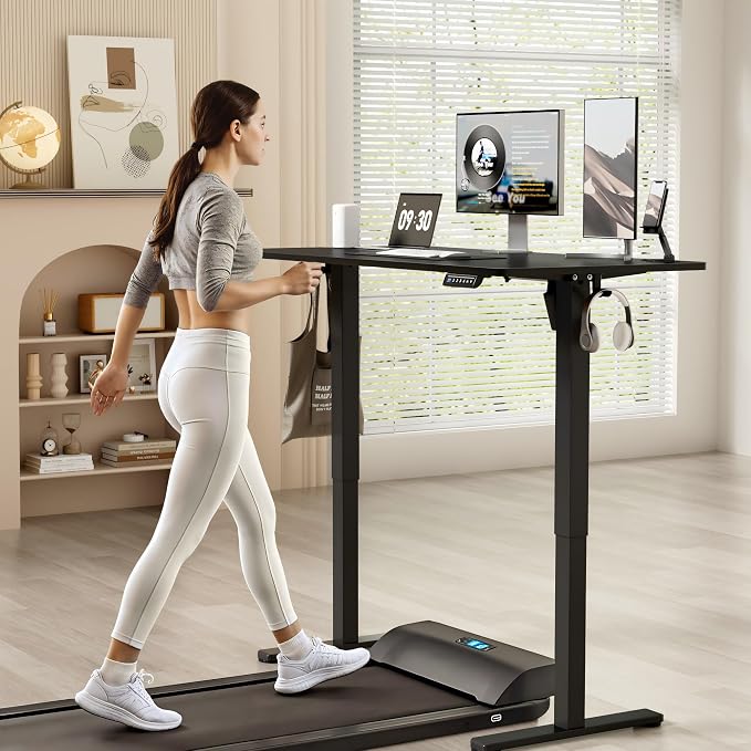 YESHOMY Height Adjustable Electric Standing Desk, 55 x 24 Inches Memory Home Office Sit Stand up Desk with Phone Holder and USB Charging Port, Black - Image 2