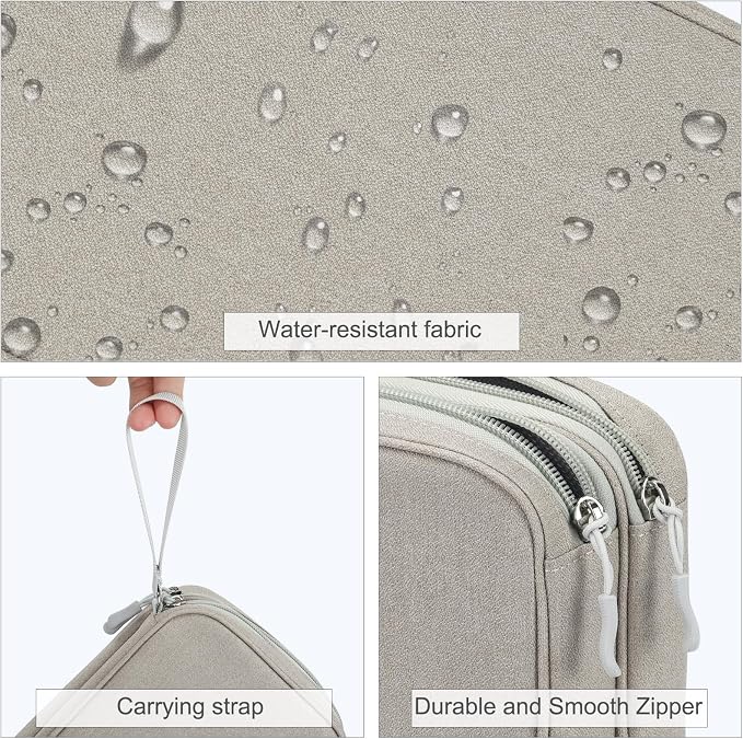 FYY Electronic Organizer, Travel Tech Pouch Bag, Large, Khaki | Wrist Strap, Waterproof, Double Layers Portable Electronics Travel Carrying Case for Cord, Charger, Daily Business Trips Use - Image 4