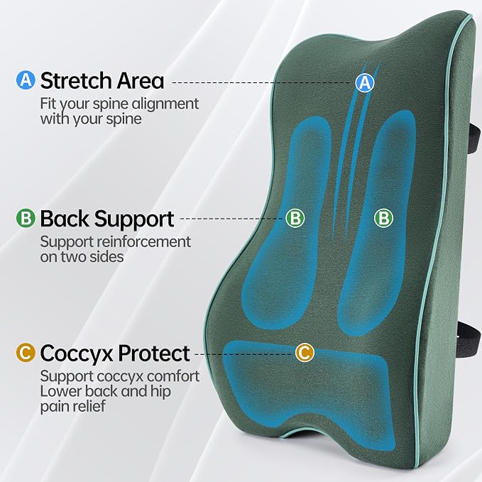 Soft Comfortable Memory Lumbar Support Pillow Back Cushion for Offic | Built-In Adjustable Straps Secure Reduce Back Soreness Pressure Distribution Breathable Premium Fabric Long-lasting Support - Image 5