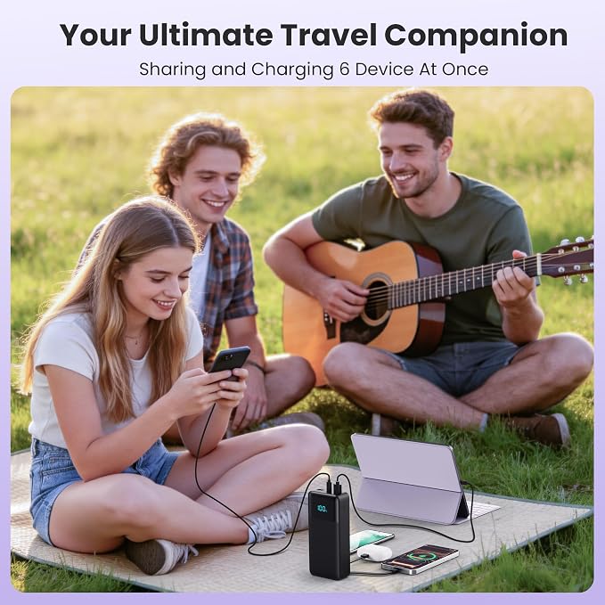 Portable Charger Power Bank 70800mAh,25W USB C Fast Charging Battery Pack with 3 Built in Cables & LED Display,6 Output 2 Input Travel Essentials Phone Charger for iPhone 17/16/15,Android etc (Black) - Image 7