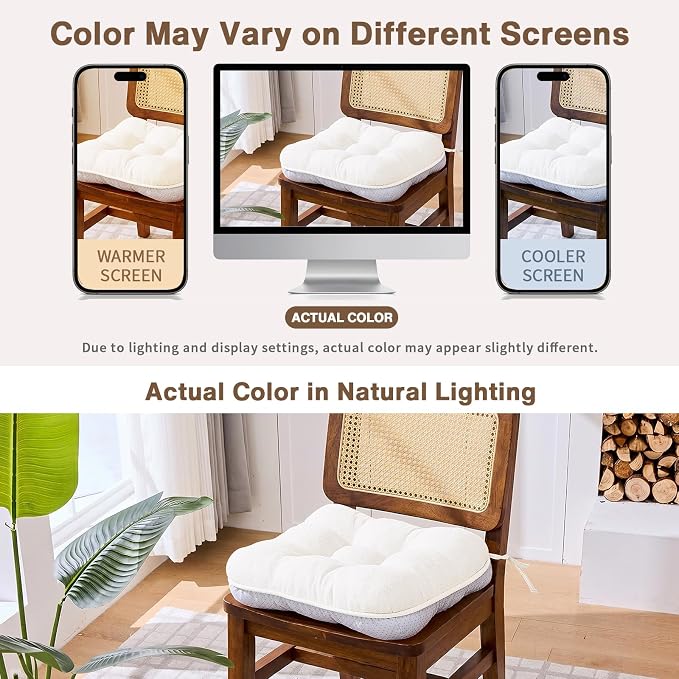 BETU White Chair Cushions for Dining Chairs Set of 4,3.5" Thick Kitchen Table Chair Pads with Ties,Non Slip Backing and Covers, Seat Cushion for Dining Room,Bar,Patio Chairs,15.5"X15.5"X3.5",White - Image 5