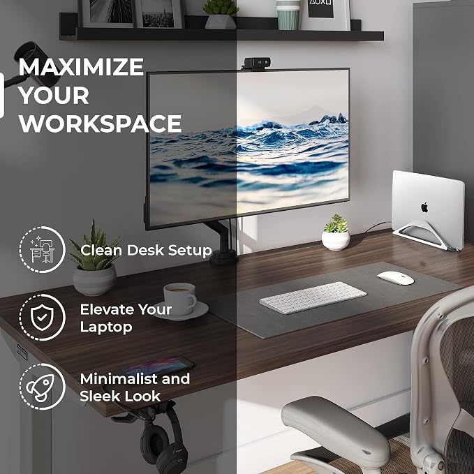 HumanCentric Vertical Laptop Stand for Desks in Silver Color, Adjustable | Upright Adjustable Holder to Dock Apple MacBook Stand, and Other Laptops to Organize Work & Home Office, Automatic Grip - Image 2