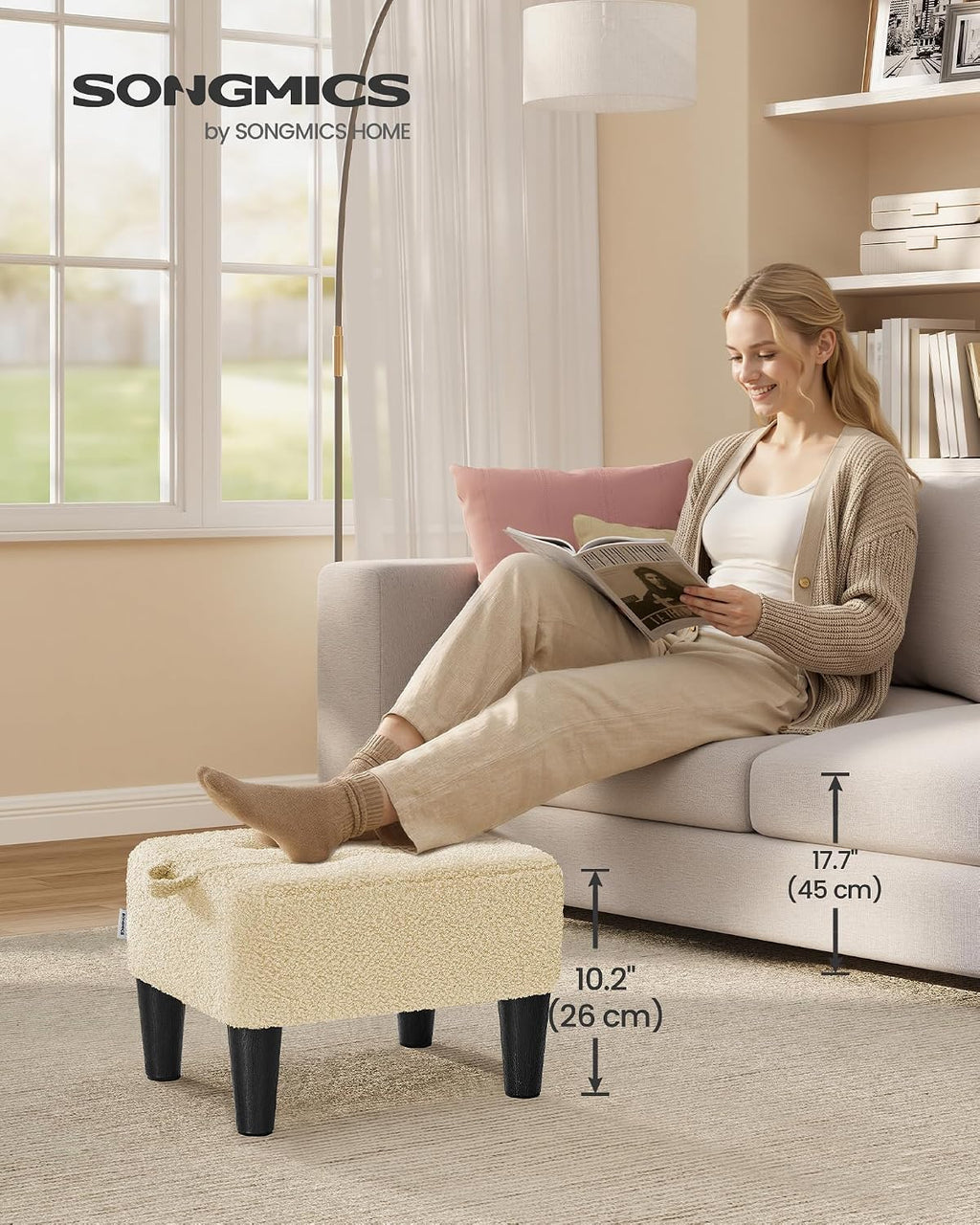SONGMICS Foot Stool, Small Teddy Fleece Ottoman with Thick Cushion - Image 3