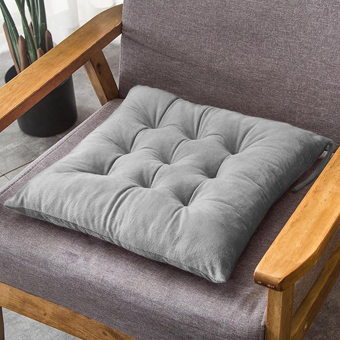 Set of 4 Square Chair Pads Indoor Seat Cushions Pillows with Ties Soft Comfortable Non Slip Chair Mat for Kitchen Dining Office Desk Living Room Outdoor Tatami 15.5" - Gray - Image 6