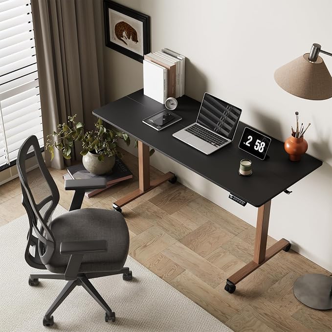 Monomi Electric Standing Desk 55”x24”, Height Adjustable Desk with Wheels | Sit Stand Up Desk for Home Office,Ergonomic Computer desk with Memory Preset and Anti-Collision,Headphone Hook, Black - Image 2