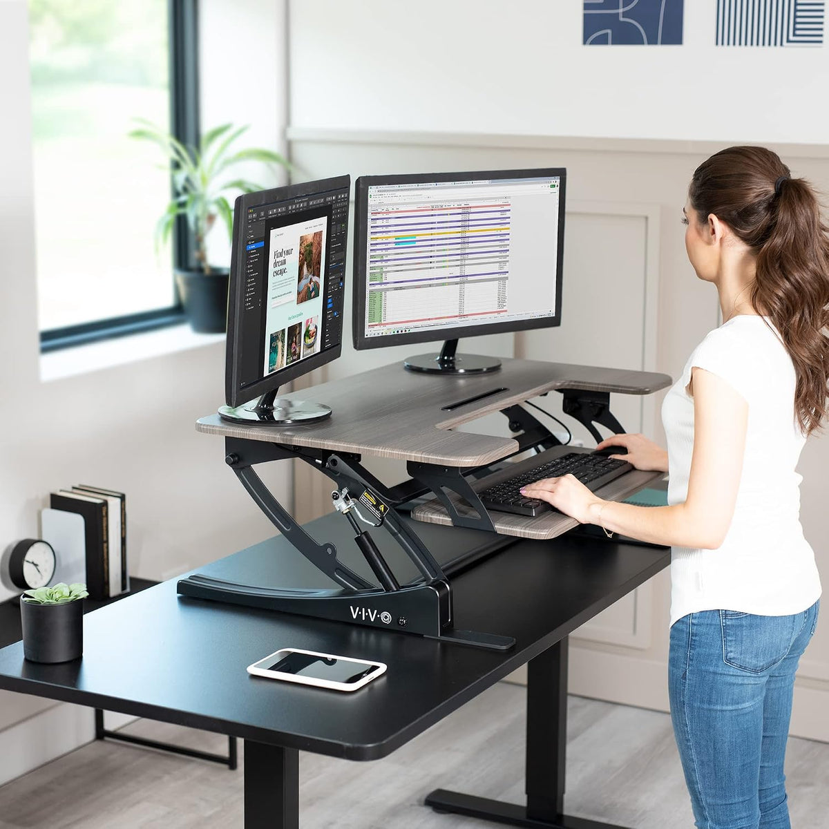VIVO Dual Tier Standing Desk Converter, 36" Dark Grey Top - Image 6