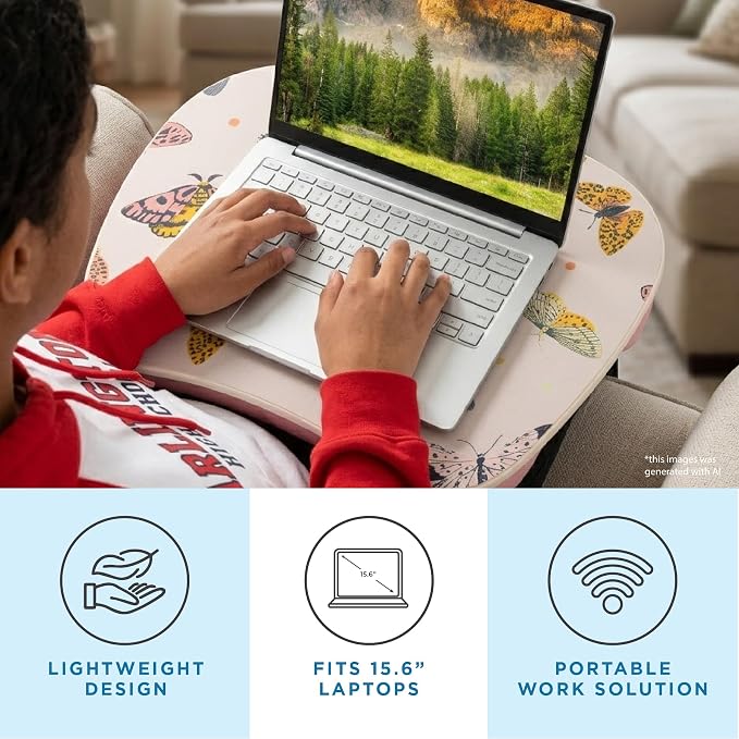 LAPGEAR MyStyle Lap Desk – Butterflies, Fits 15.6" Laptops | Dual-Bolster Microbead Cushion, Built-In Carry Handle, Ergonomic Curved Front Edge - Image 2