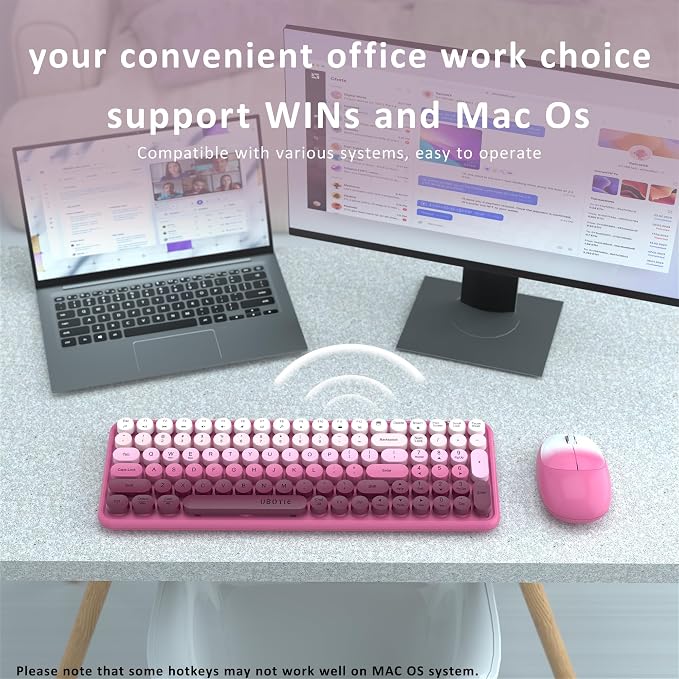 UBOTIE Wireless Keyboards and Mouse Combo (Rosy Gradient) | Colorful Gradient Rainbow Color Retro Typewriter Flexible Keyboard, 2.4GHz Connection and Optical Mouse for PC Wins Mac - Image 3