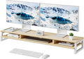 Dual Monitor Stand Riser for Desk, 41.7 Inch Large 2 Tier Computer Monitor Stand for 2 Monitors, Desktop Storage Organizer Shelf with Keyboard Space for Laptop PC Printer, Beige by Unknown