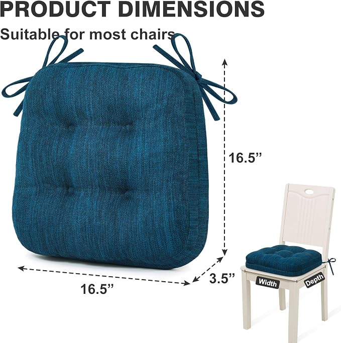 Shinnwa Dining Chair Cushions Set of 6, Dual-Layer Memory Foam Kitchen Chair Cushions, Patented Design Seat Pads with Ties, 16.5 x 16.5 x 3.5in, 6 Pack, Navy Blue - Image 6
