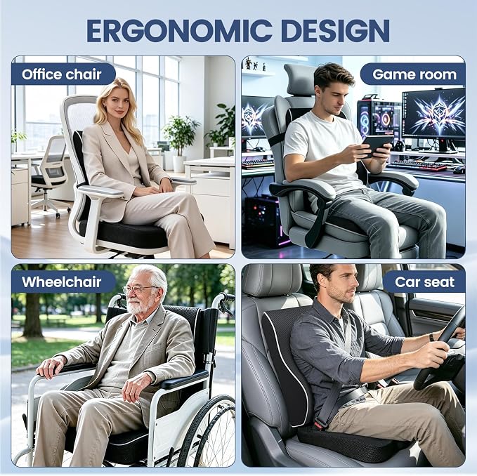Memory Foam Seat Cushion for Office Chair and Car Seat | Sciatica & Hip & Coccyx Pain Relief Desk Chair Cushion for Long Sitting Office Workers, Car Drivers, Wheelchair, Home - Image 7