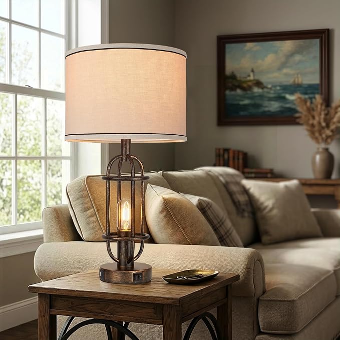 Reaketon Table Lamps for Living Room Set of 2, 22.3" Farmhouse Lamps for Nightstand, Industrial Table Lamps for Bedroom with USB Ports, Retro Bronze - Image 6