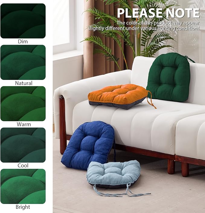 IASEAHK Chair Cushions for Dining Chairs, 15.5" x 15.5" x 4", Dark Green | Set of 4, Tufted Foam, Non Slip, With Ties, Machine Washable,Seat Cushions for Indoor&Kitchen&Dining Room - Image 7