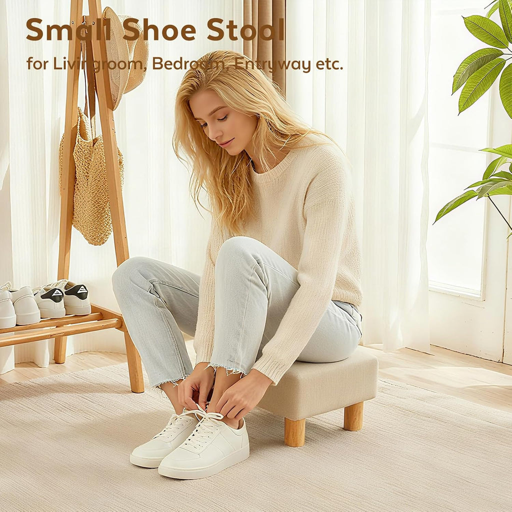 Small Foot Stool Ottoman, Linen Footstool Ottoman Foot Rest for Couch, Rectangle Footstools and Ottomans Small for Living Room, Entryway and Bedroom (Beige) - Image 7