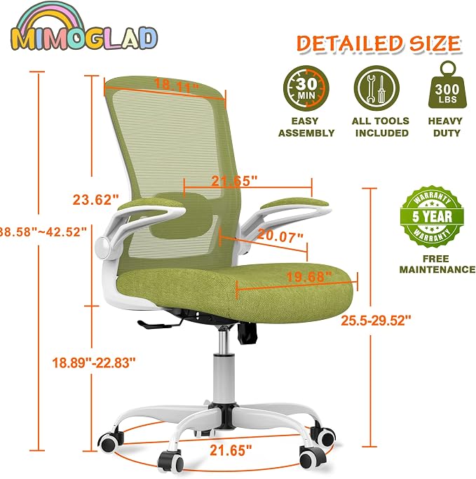 Mimoglad Ergonomic High Back Mesh Office Chair, Adjustable Lumbar Support, Thickened Seat Cushion (Modern, Green Pear) - Image 2