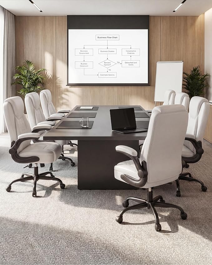 COMHOMA Mid-Back Office Chair, Ergonomic PU Desk Chair with Flip up Arms, Small Computer Gaming with Comfy Lumbar Support,Rocking Function,Sturdy Metal Base, White - Image 9