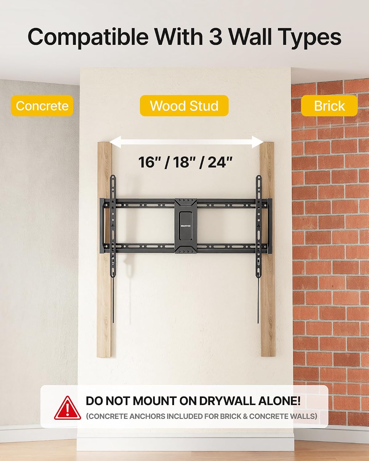 monTEK Heavy Duty Fixed TV Wall Mount for 37–90 Inch TVs, 200 lbs Capacity - Image 8