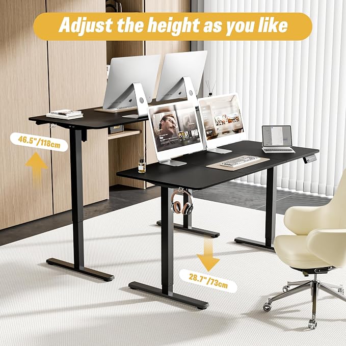 55"x24" Standing Desk, Height Adjustable Sit-Stand Home Office, Black | Electric Adjustable Standing Desk, Sit to Stand Computer Office Desk with Splice Board, Memory Preset, Lifts 28.7''-46.5" - Image 4