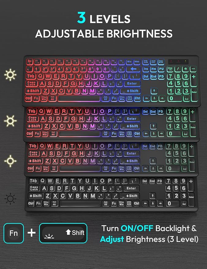 Wireless Keyboard and Mouse Combo with RGB Backlit, Rechargeable | Light Up Letters, Full-Size, Soft Typing, Sleep Mode, 2.4GHz Quiet Keyboard Set for Mac, Windows, Laptop, PC, Trueque KM42Pro - Image 3