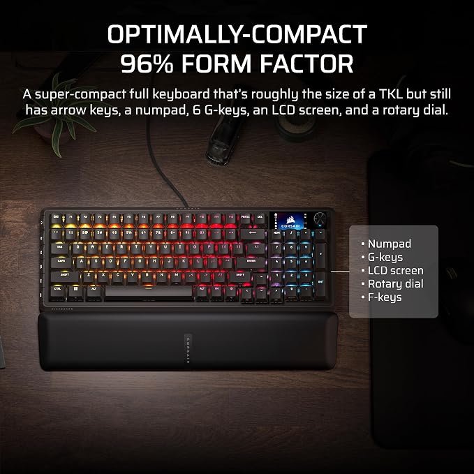Corsair Vanguard 96 Wired Mechanical Gaming Keyboard – 96% Layout, MLX Plasma Linear Switches, 8000Hz Polling, LCD Display, Virtual Stream Deck, G-Keys, SOCD Flashtap, QWERTY US – Black - Image 4