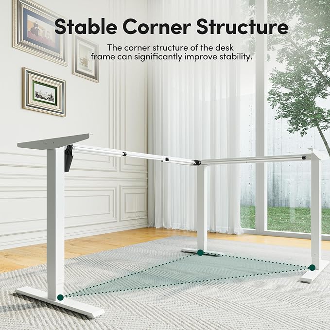CubiCubi 63x48 Inches L Shaped Standing Desk with 3 Drawers and Monitor Shelf, Height Adjustable Corner Computer Desk with Hooks, Sit Stand Up Ergonomic Home Office Workstation Table, Warm White - Image 8